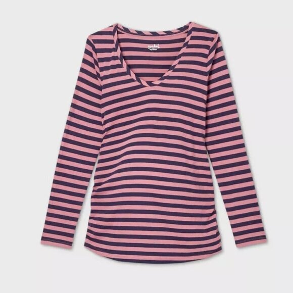 Isabel Maternity by Ingrid & Isabel Tops - Isabel Maternity Medium Long Sleeve Scoop Neck Side Shirred T-Shirt Mauve 2089